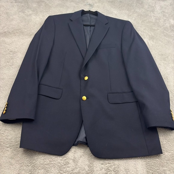 Chaps Other - Chaps 100% Wool Gold Button Blazer Mens 42L Navy Blue Single Breast Preppy Yacht